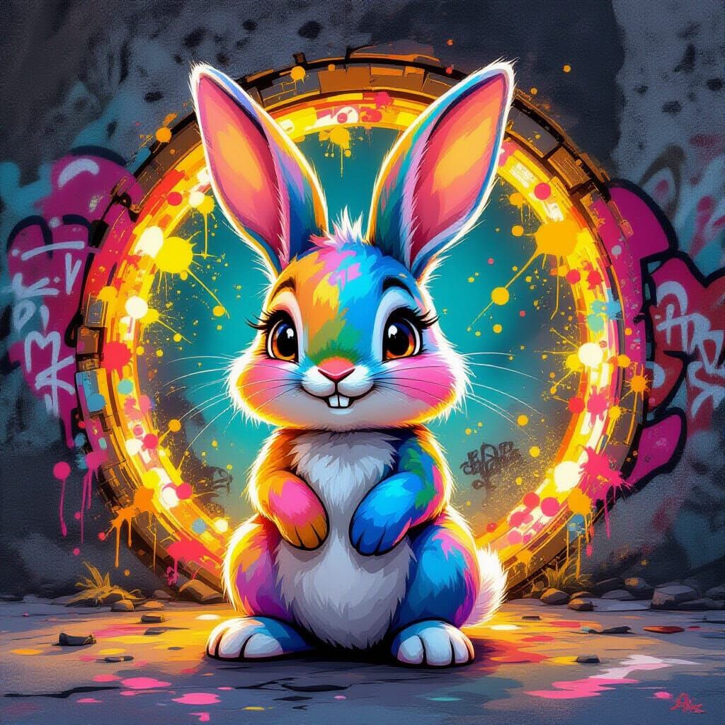 Colorful Magical Bunny in Graffiti Art Style
