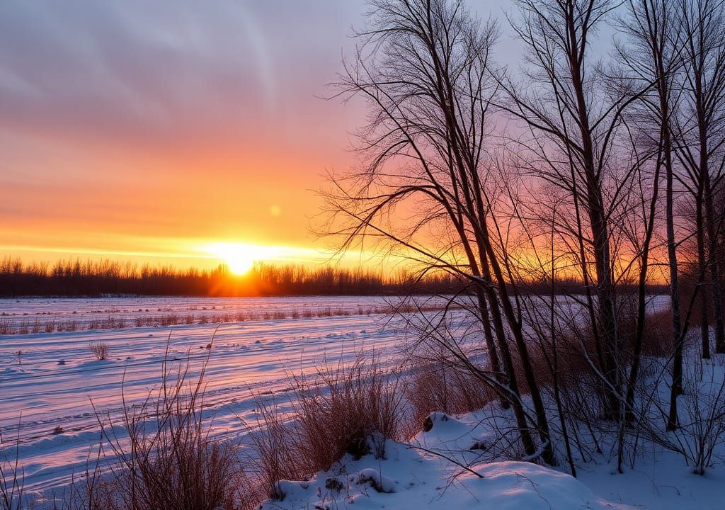 Russia Before Sunrise: Late Autumn Snow Scene