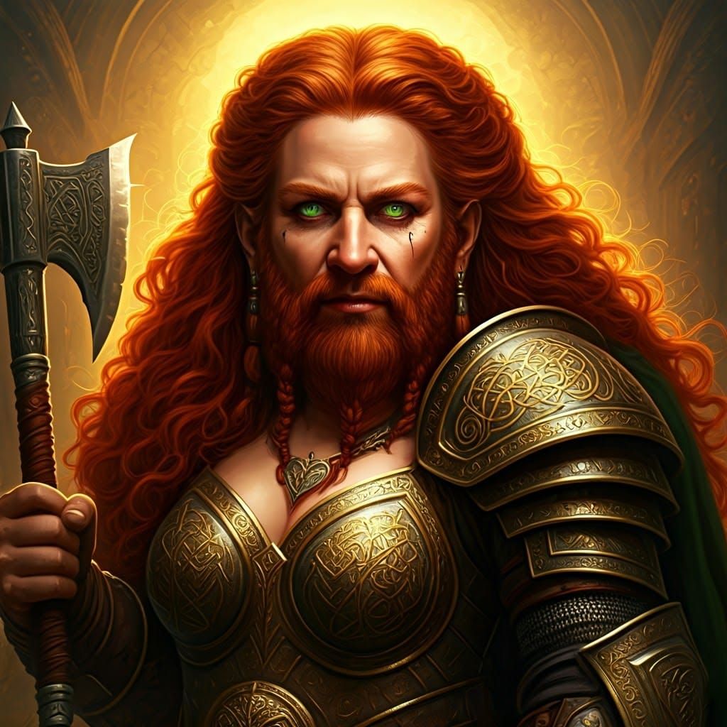Elegant Dwarf Warrior with Radiant Eyes and Luscious Ginger ...