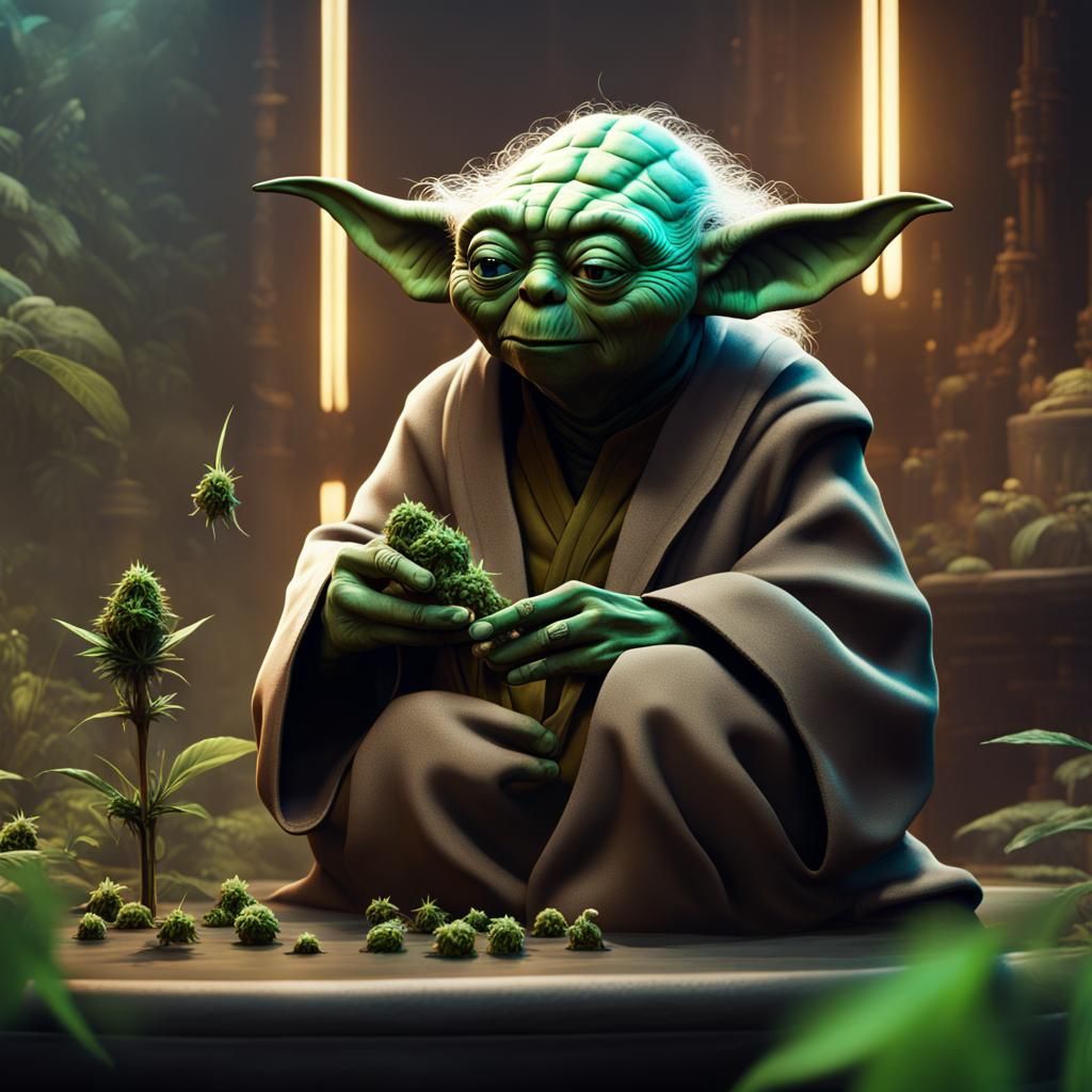 Detailed Matte Painting of Yoda Smoking Weed