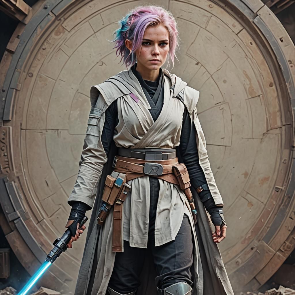 Pastel-Haired Female Jedi Knight in HDR
