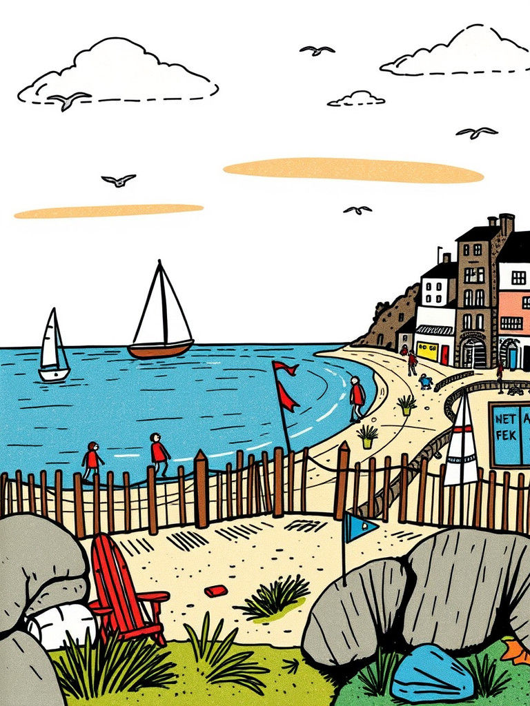 Doodle-Style Seaside Postcard Illustration