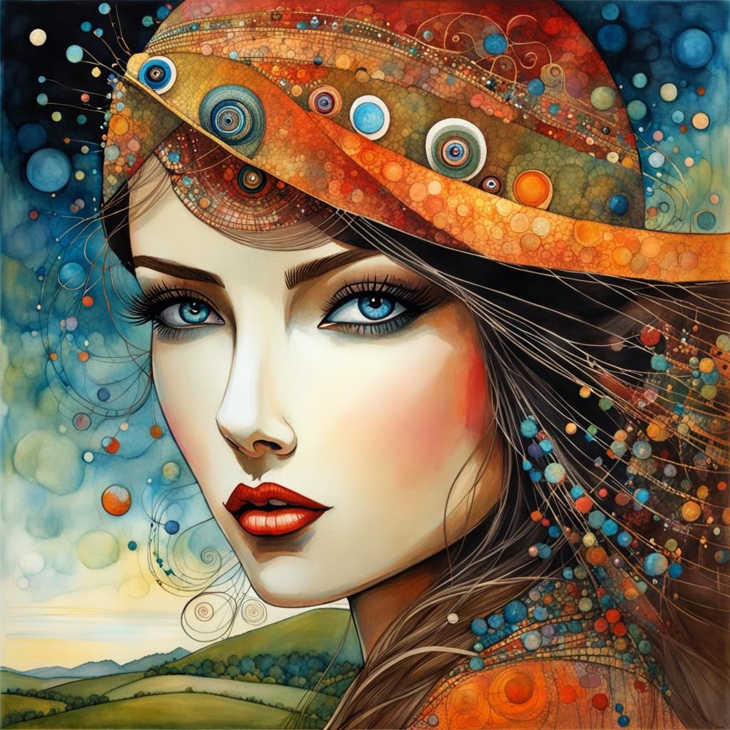 Girl with Multi-Layered Eyes in Art Brut Style