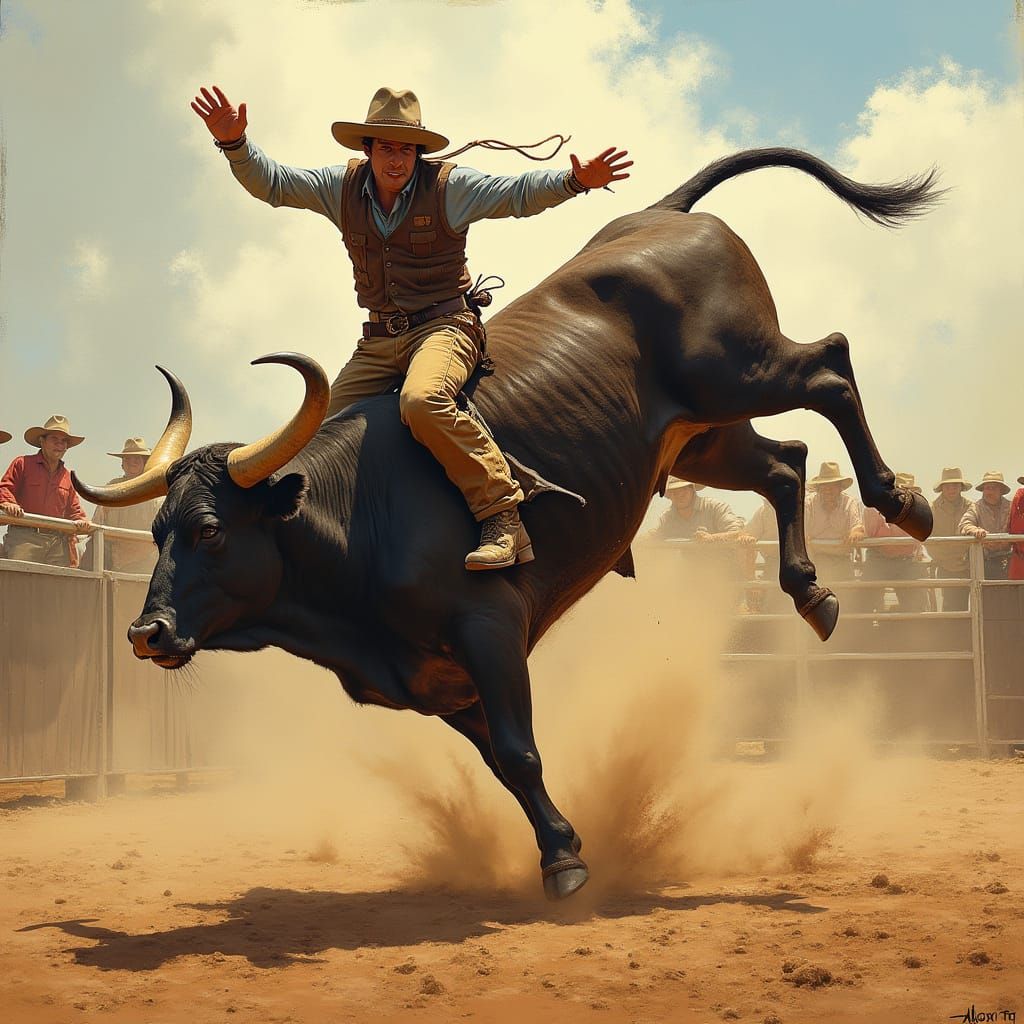 Bull Rider Thrown in Dynamic Rodeo Scene