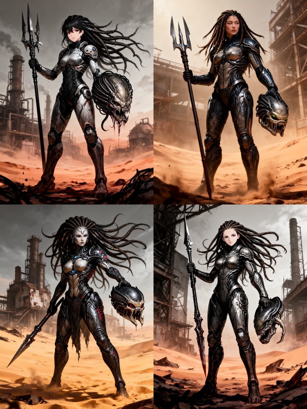 Machiko Noguchi with Spear and Predator Helmet in Desert