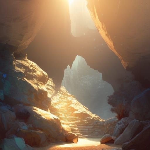 Sunlit Underwater Cave: Hyperdetailed Digital Art