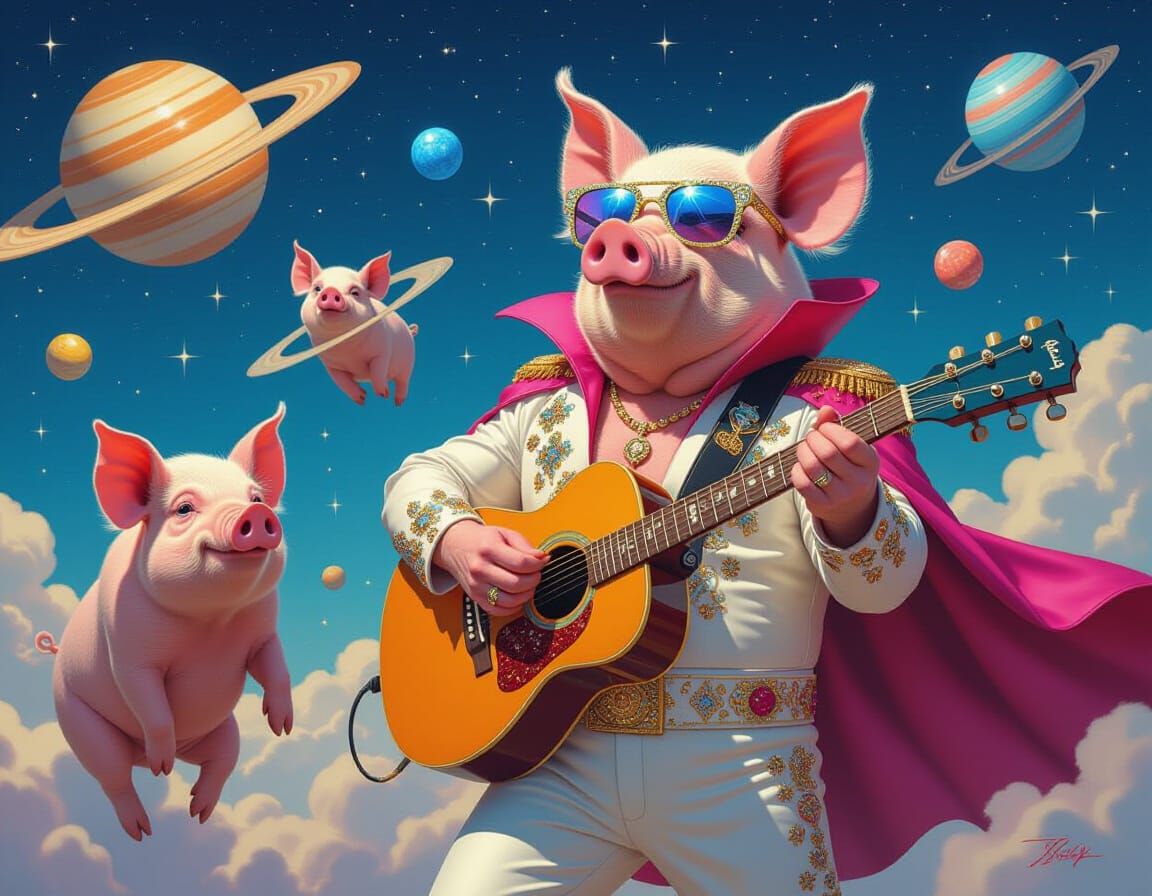 Pigs in Space Watch Elvis Pig Sing: Digital Art