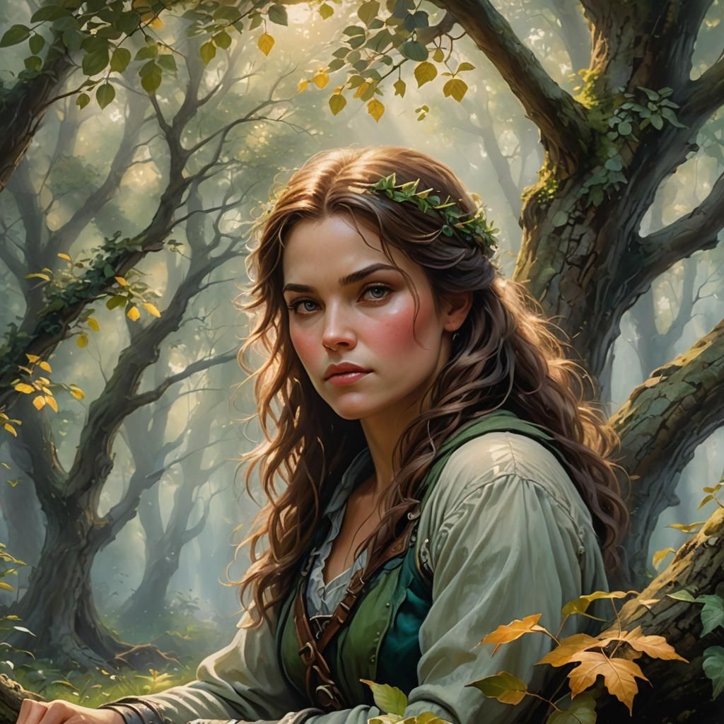 Ethereal Female Rogue Relaxing in Forest