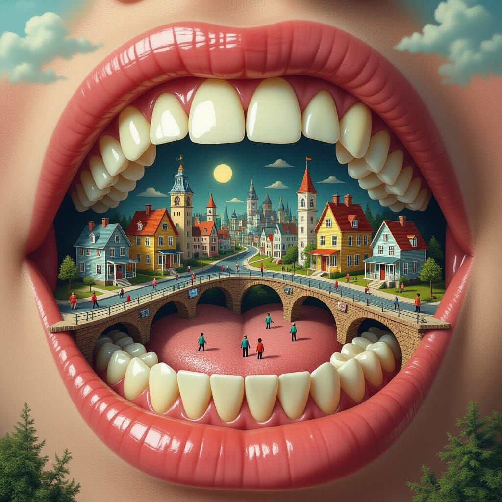 Surreal City Inside a Mouth, Kay Sage Style