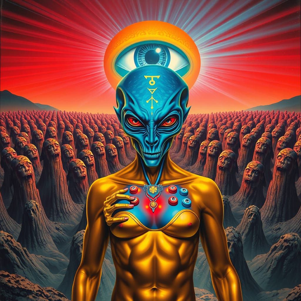 Surreal Humanoid Reveals Alien Face in Dreamscape