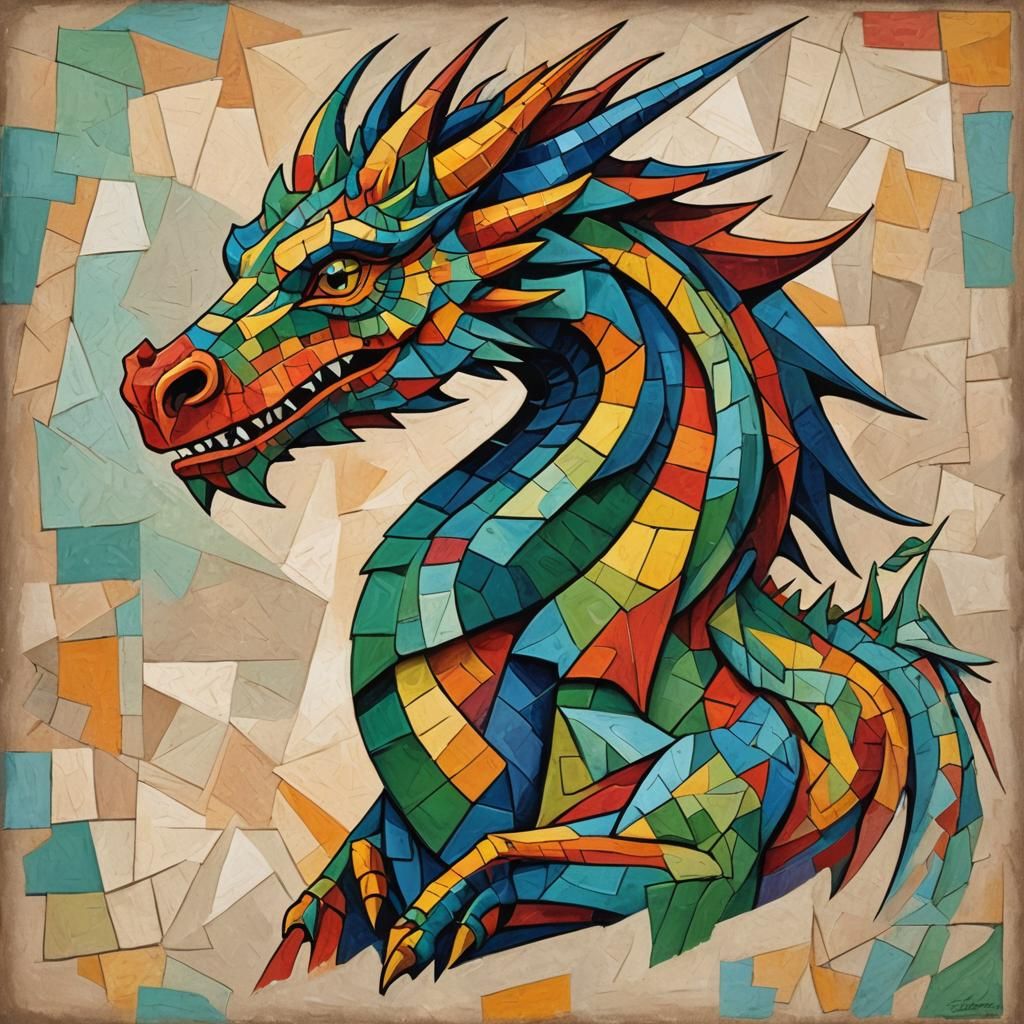 Cubical Dragon in the style of Pablo Picasso v.1