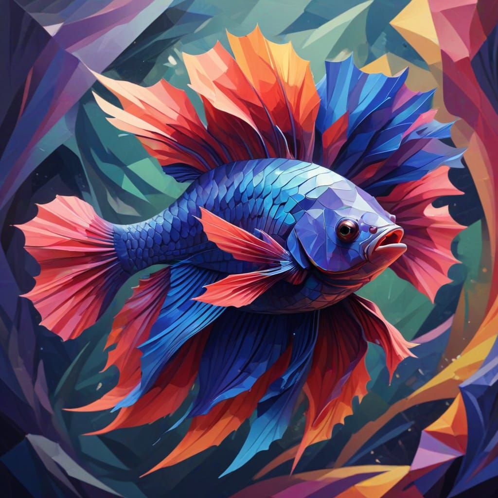 Vibrant Cubist Betta Fish in Neo-Cubism Style