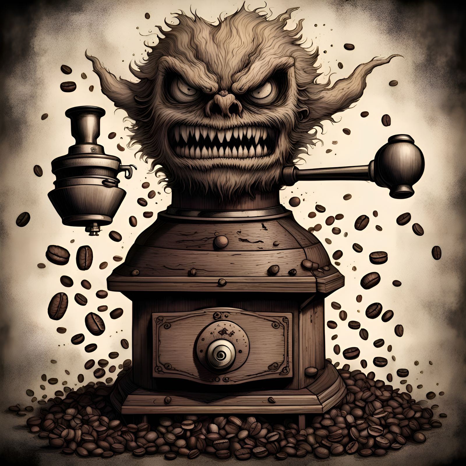 Angry Coffee Grinder Monster Art
