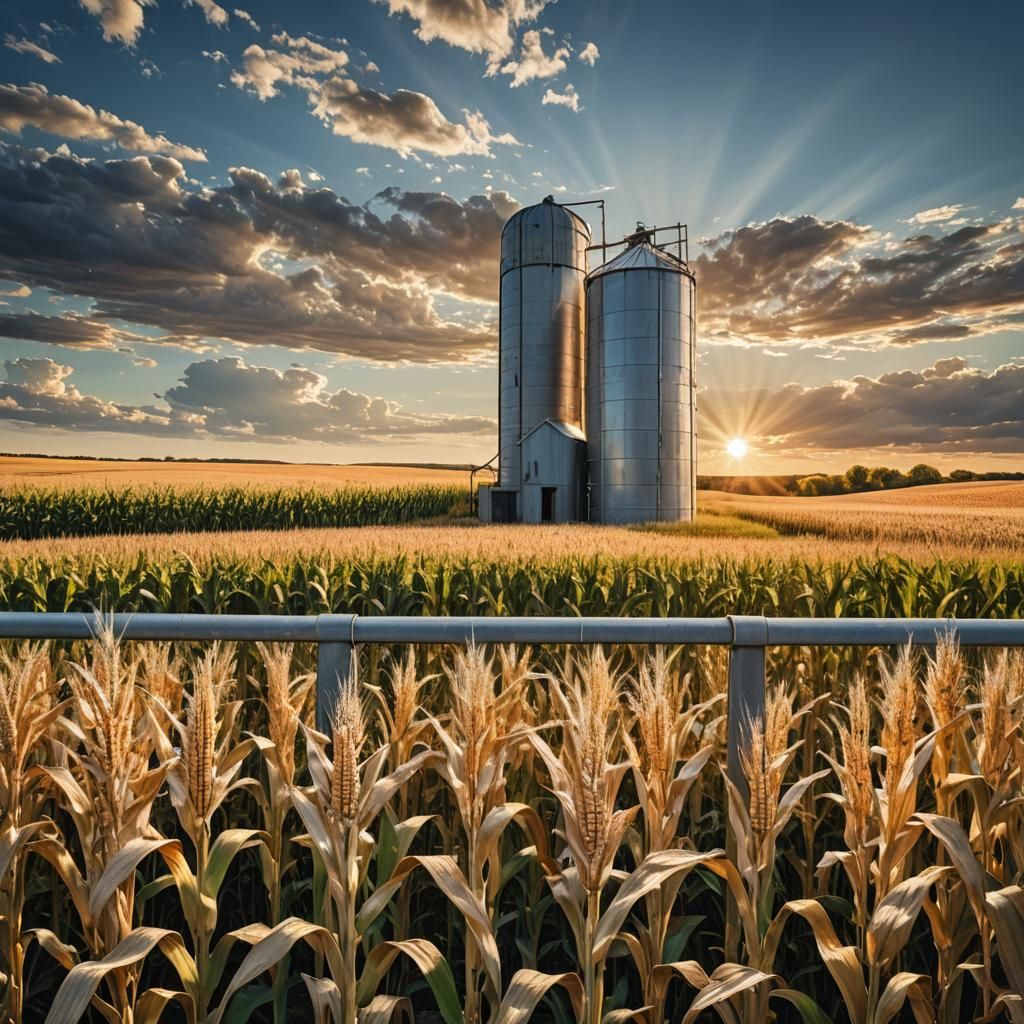 Golden Cornfield Under Blue Sky: Nebraska Landscape