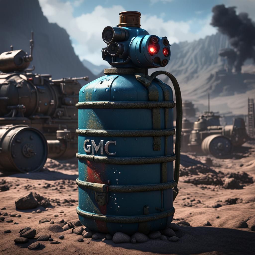 Detailed Gas Grenade in Matte Painting Style