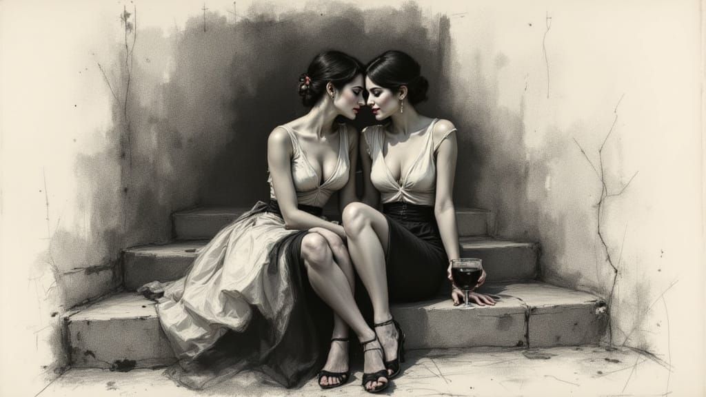 Intimate Couple Sketch in Charcoal Style