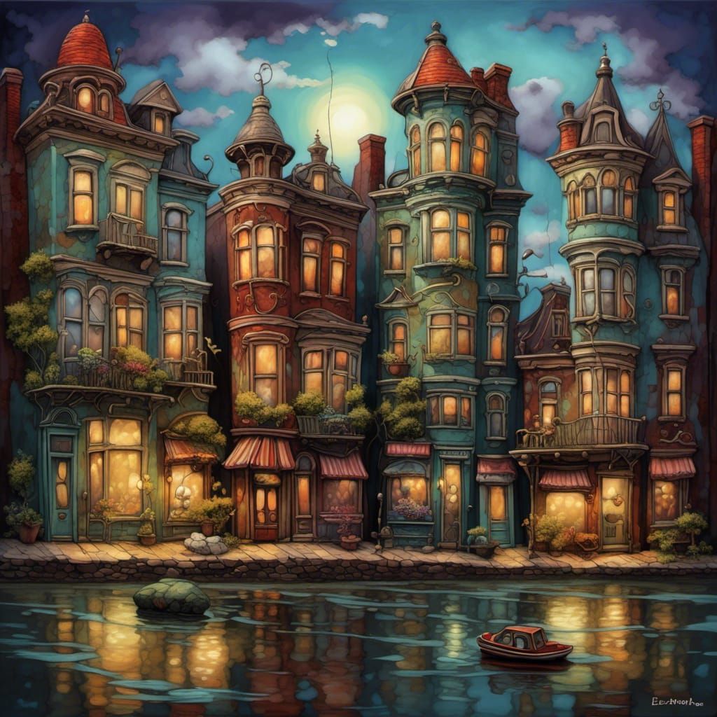 Anthropomorphic Buildings in Memphis: Cel-Shaded Digital Art