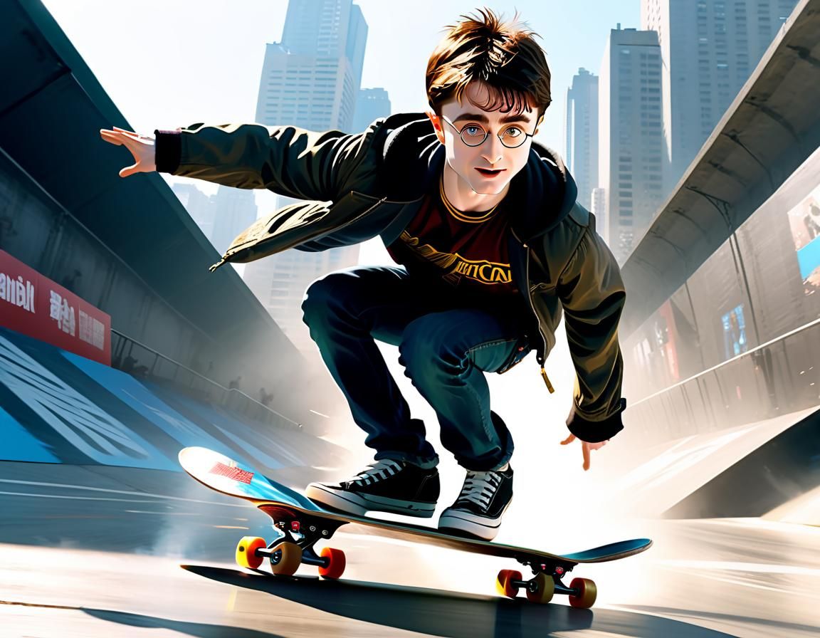 Daniel Radcliffe Skateboarding: Digital Illustration in Phot...