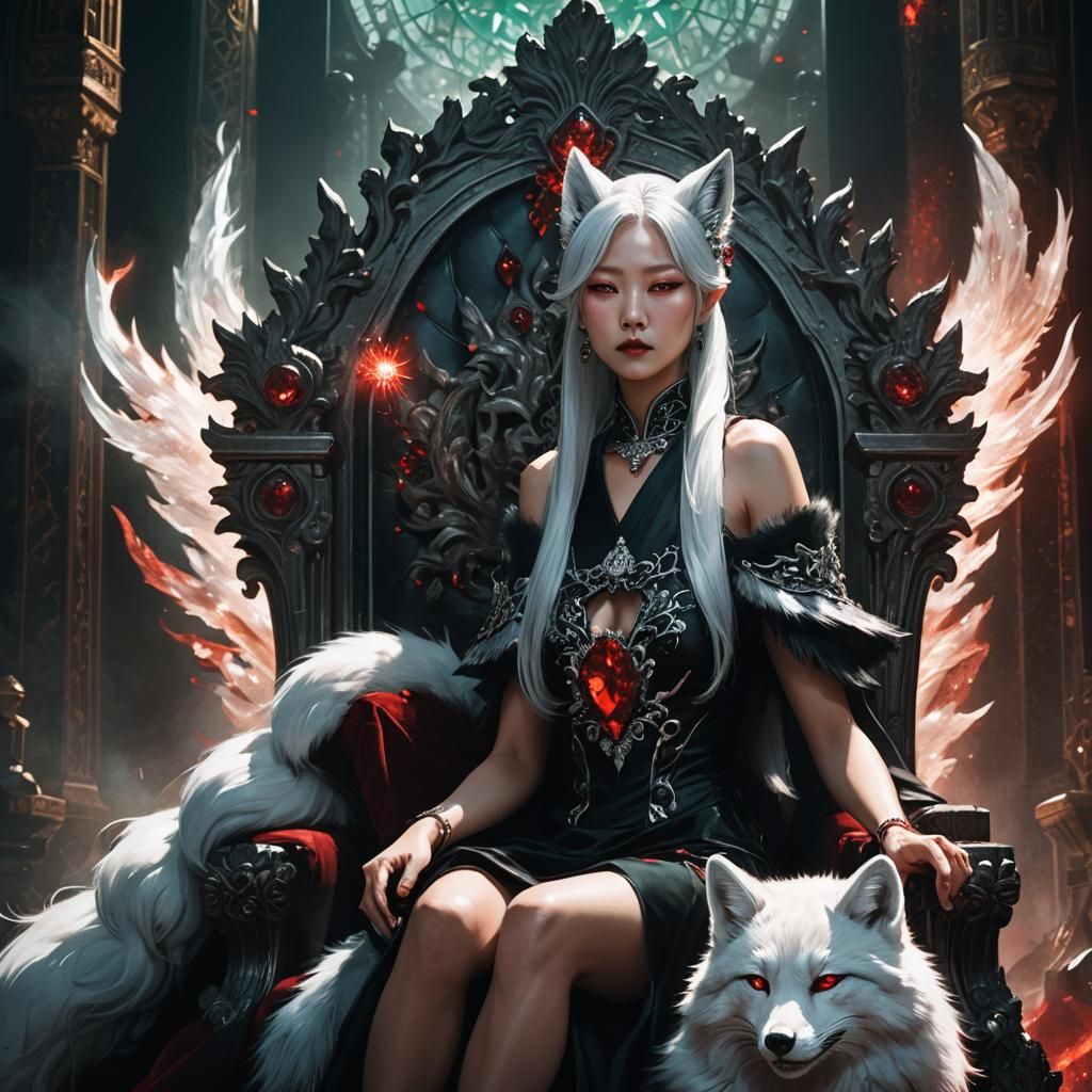Vampire Queen with Fox Ears in Dark Fantasy Art
