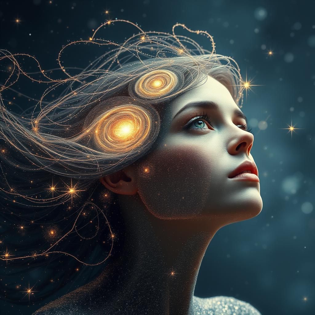 Celestial Woman Forged from Stardust and Galaxies