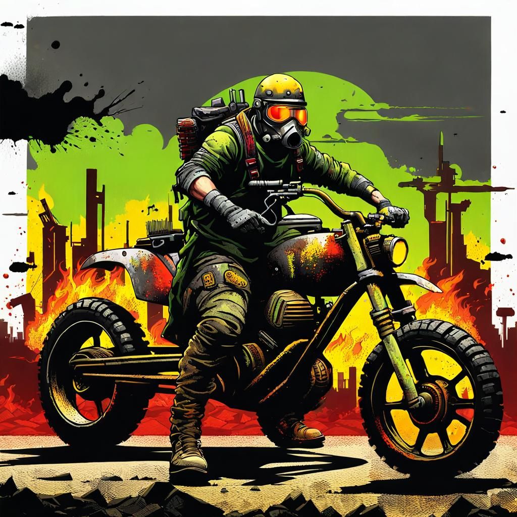 Post-Apocalyptic Road Warrior on Motorcycle