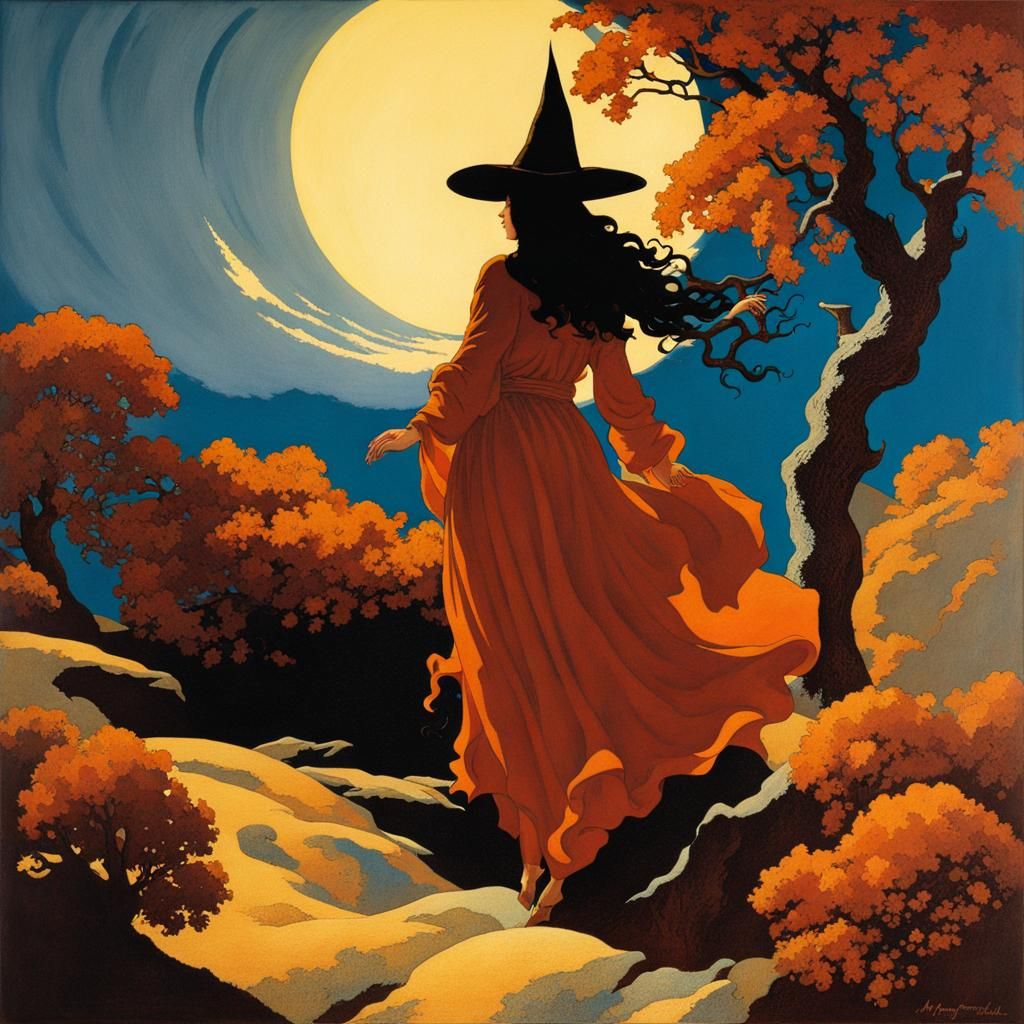 Witch in Wind, Maxfield Parrish Style