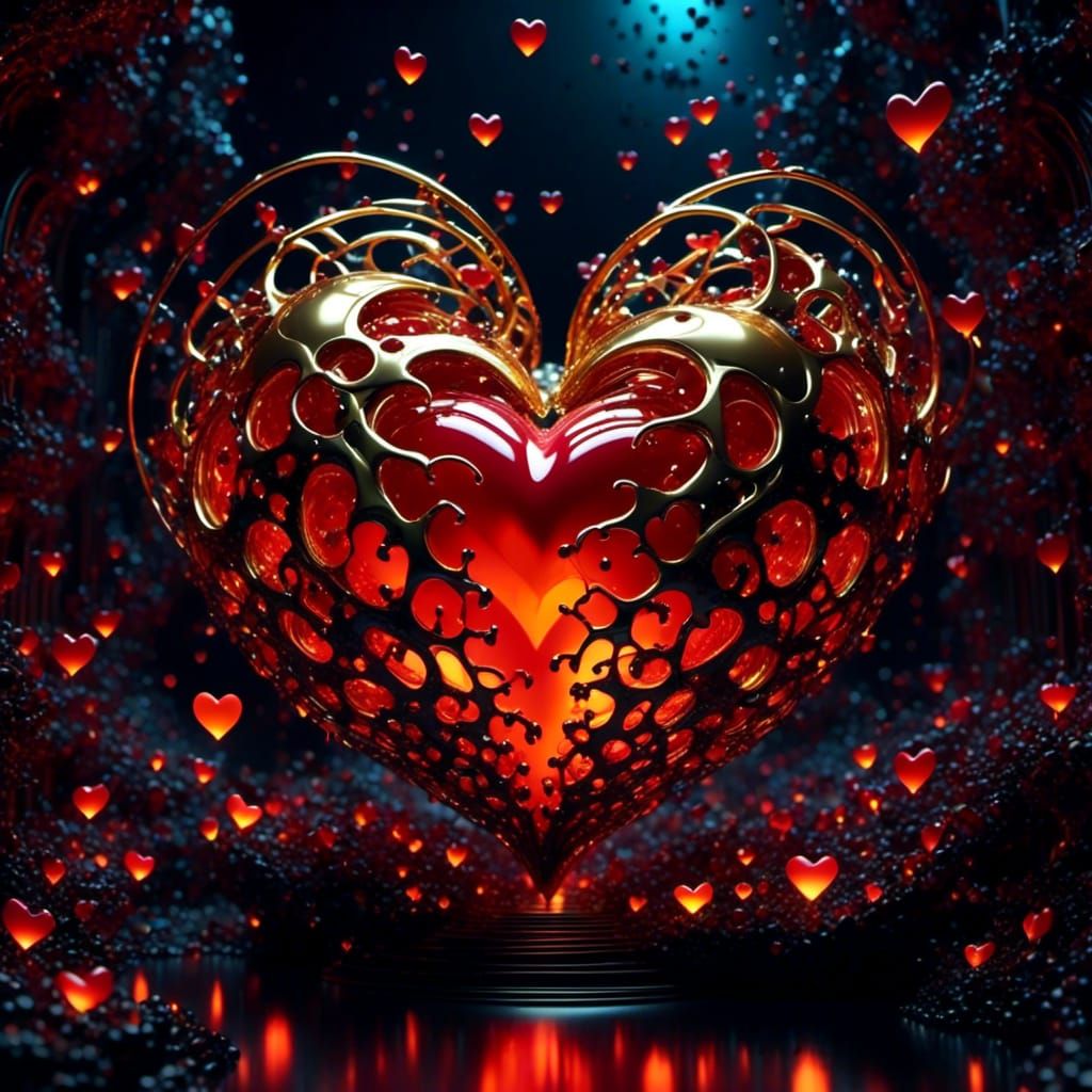 Surreal Heart Imprisoned in Golden Rib Cage