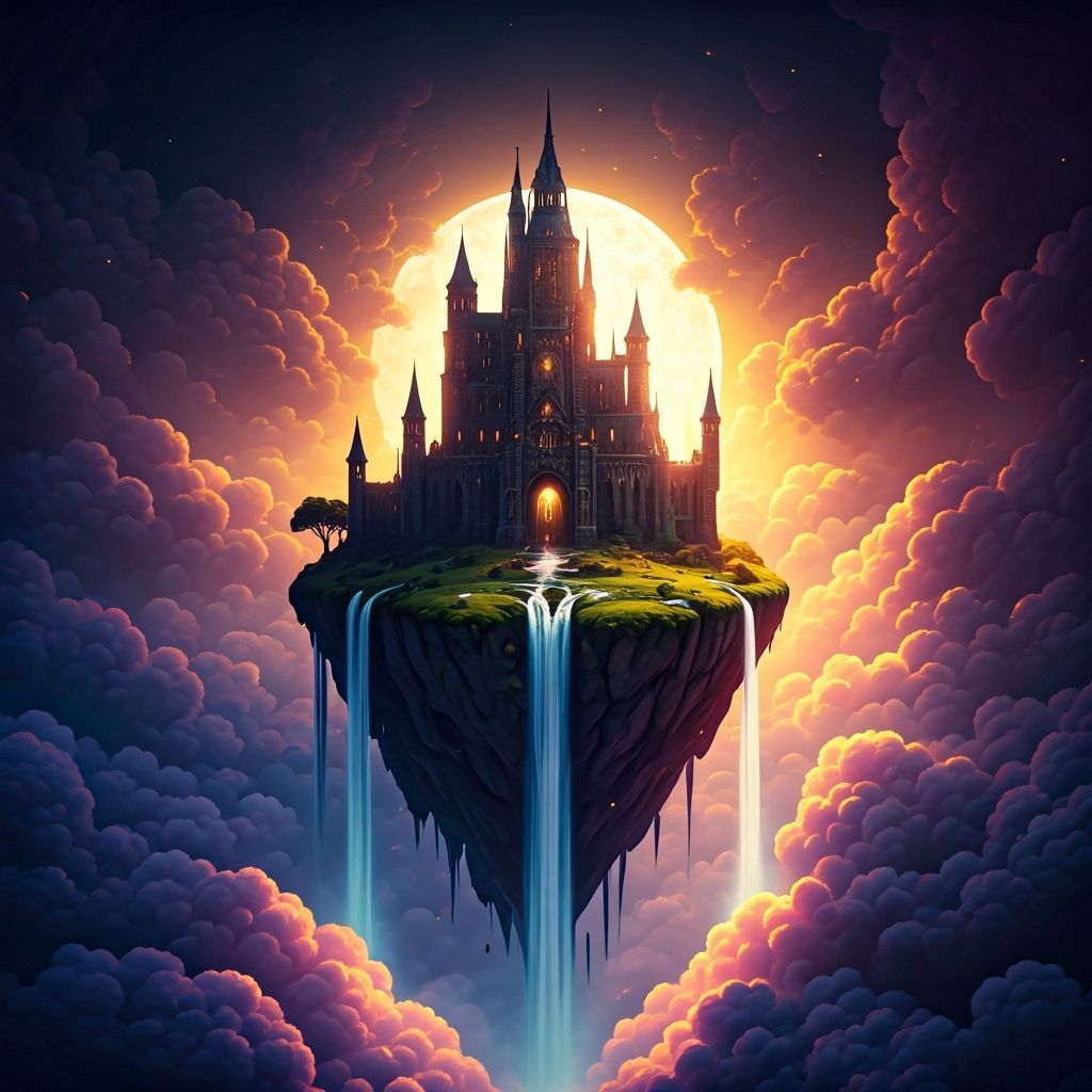 Majestic Floating Castle Island in Dark Fantasy Style