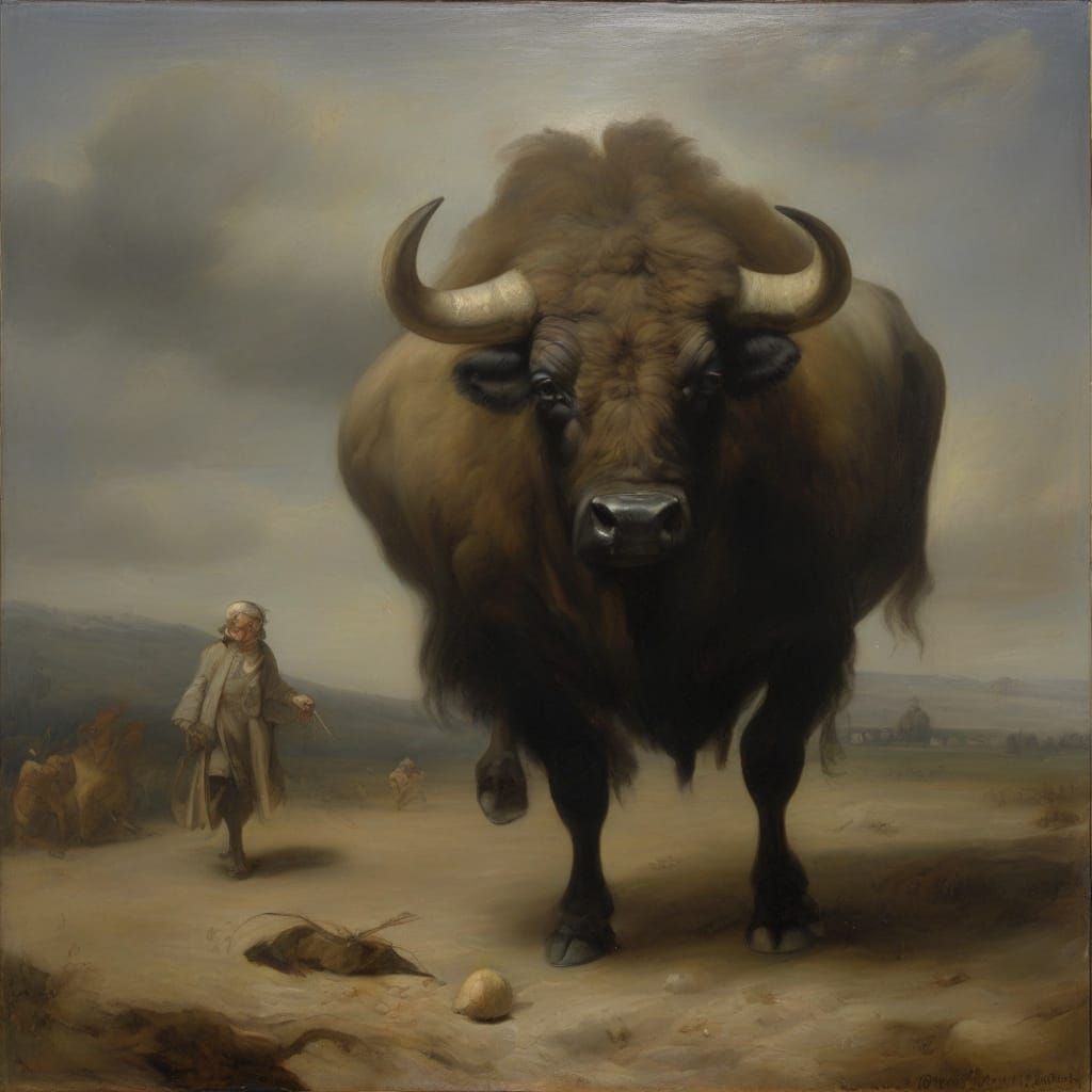 Surreal Buffalo Leads Away From Targets in Goya-Inspired Oil...