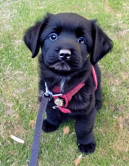 Cute Black Puppy Looking Up