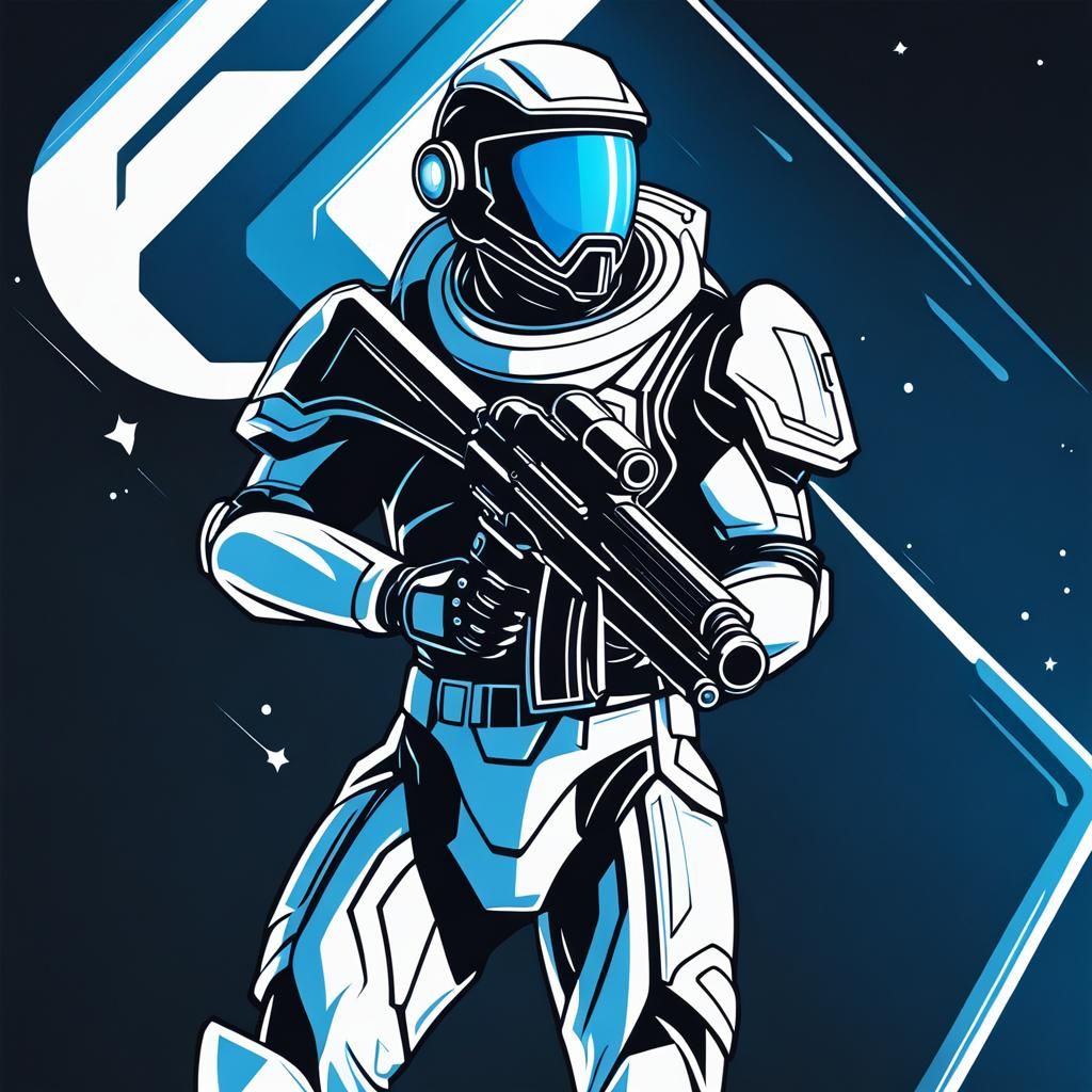 Futuristic Sci-Fi Soldier in Cel-Shaded Vector Art