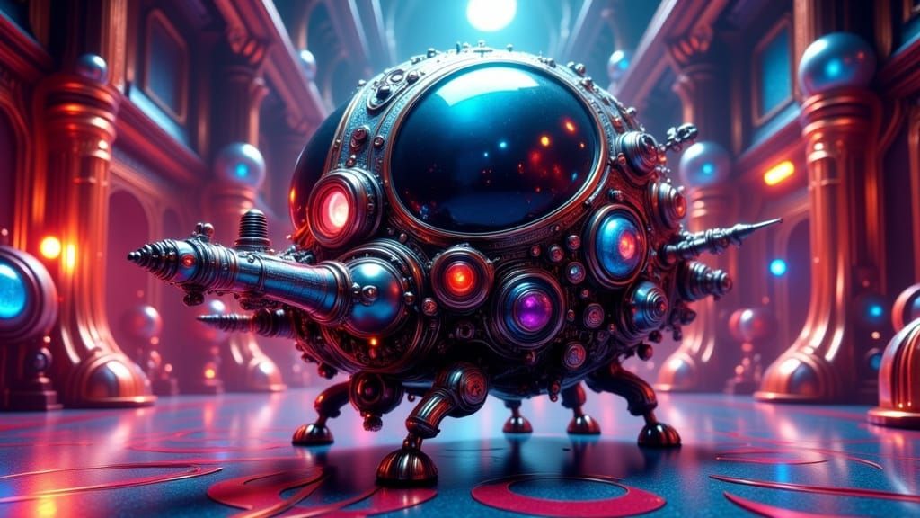 Neon Nanobot in Rococo Sci-Fi Style