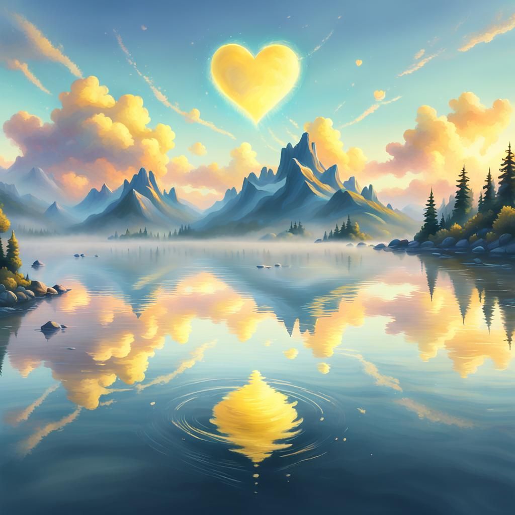Ethereal Heart Clouds Reflecting in Calm Water
