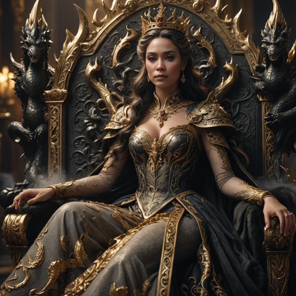 Regal Queen on Serpent Throne in Photorealistic Style