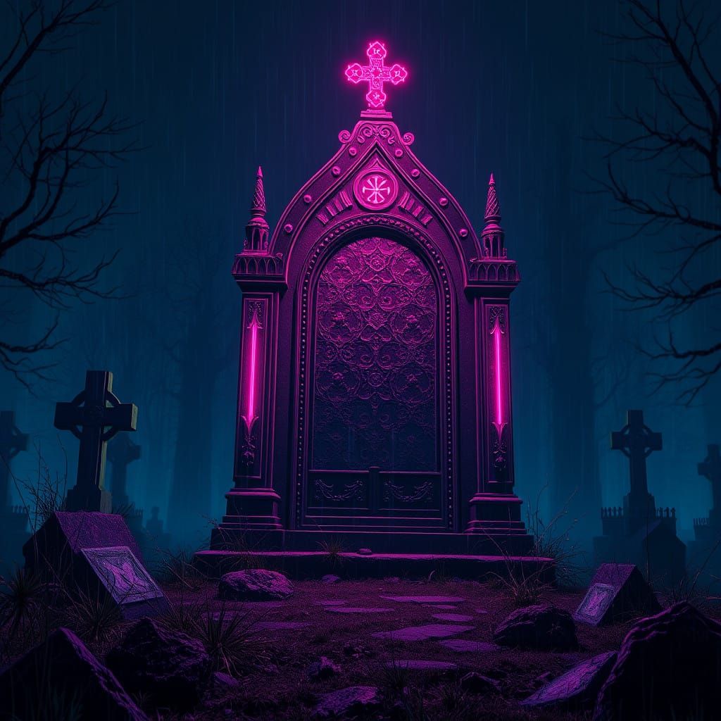 Neon Gravestone Unveiled in Midnight Hush