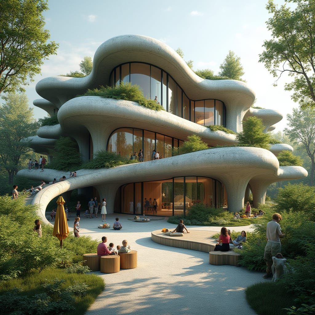 Sustainable Futuristic Buildings with Curved Lines and Lush ...