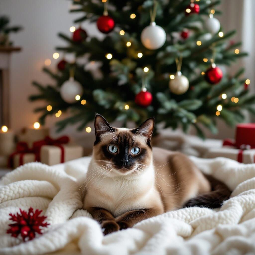 Cozy Siamese Cat Christmas in Hygge Style