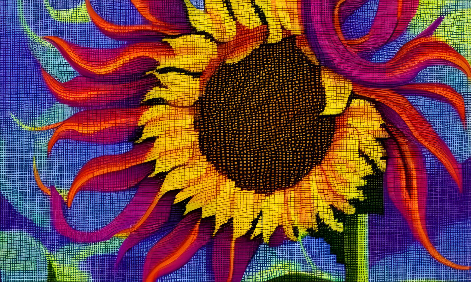 Fractal Sunflower Needlepoint Oil Painting
