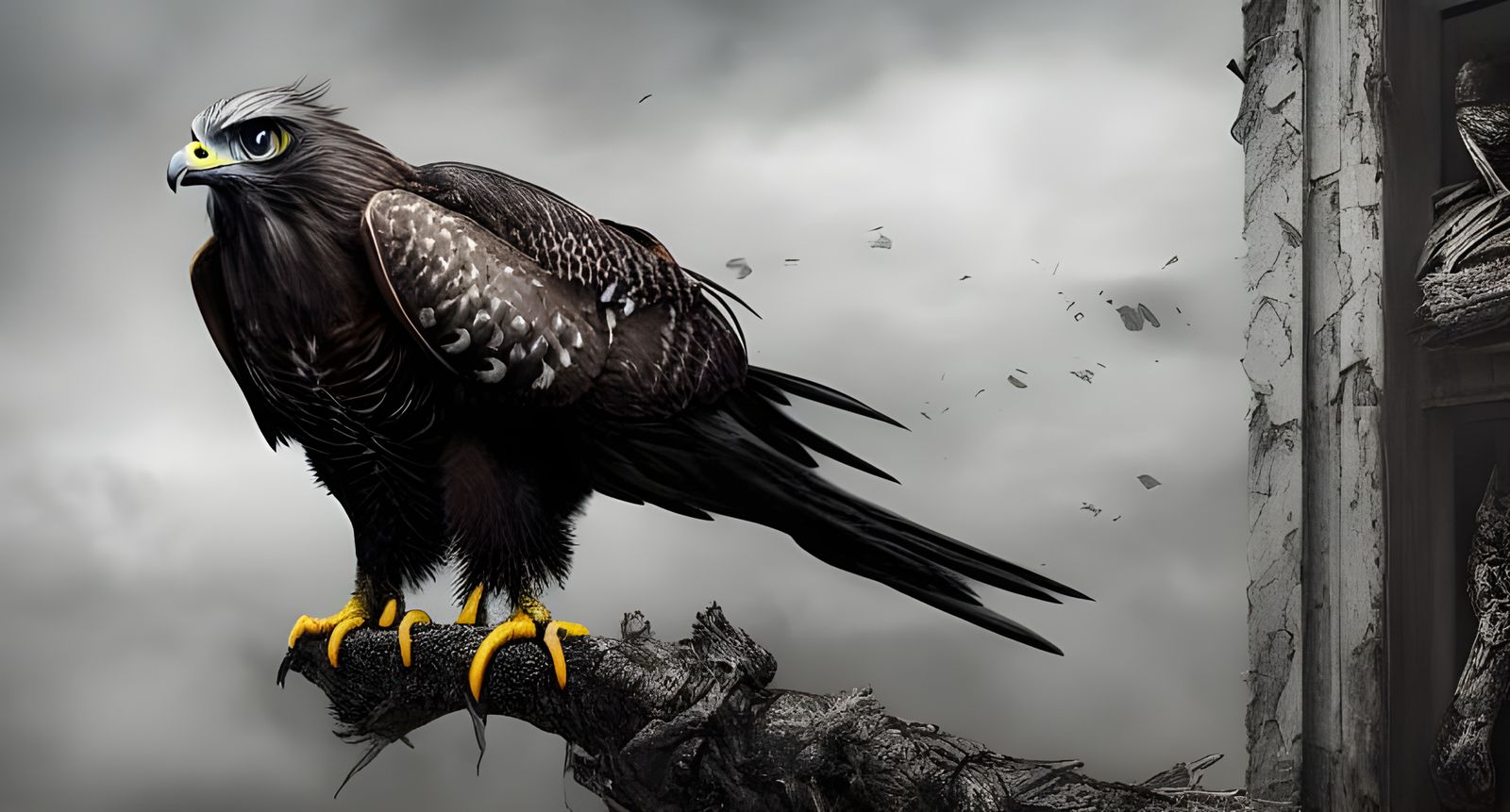 Sinister Hawk in Post-Apocalyptic Horror Landscape