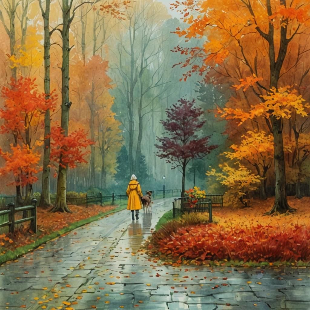 Autumn Park Walk: Poster Art Style