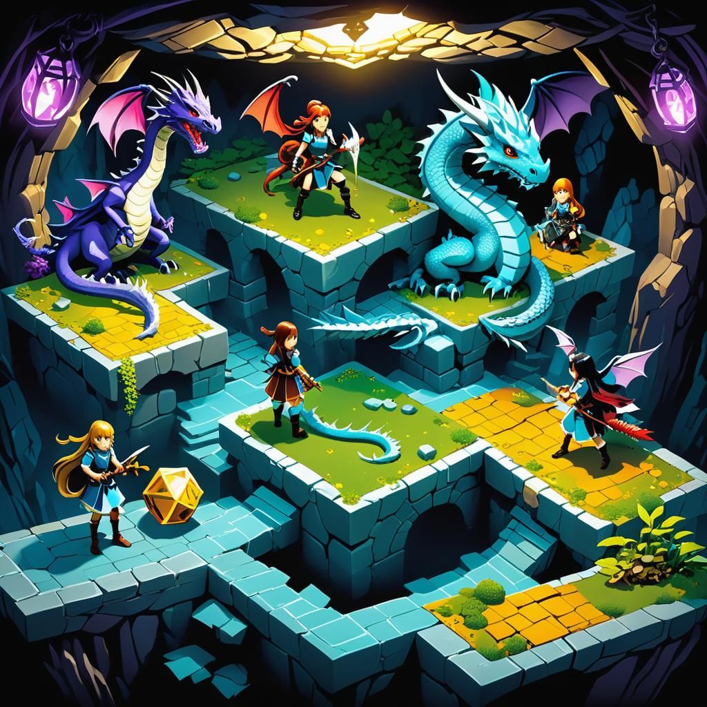 Enchanted Board Game: Mythical Creatures in Cel-Shaded Style