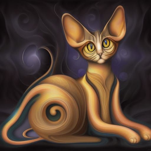 Sphinx cat:: abstract vector fractal :: wave function,::Zentangle:: 3d shading:: by Loish, by Anna Dittmann,  by Apofiss