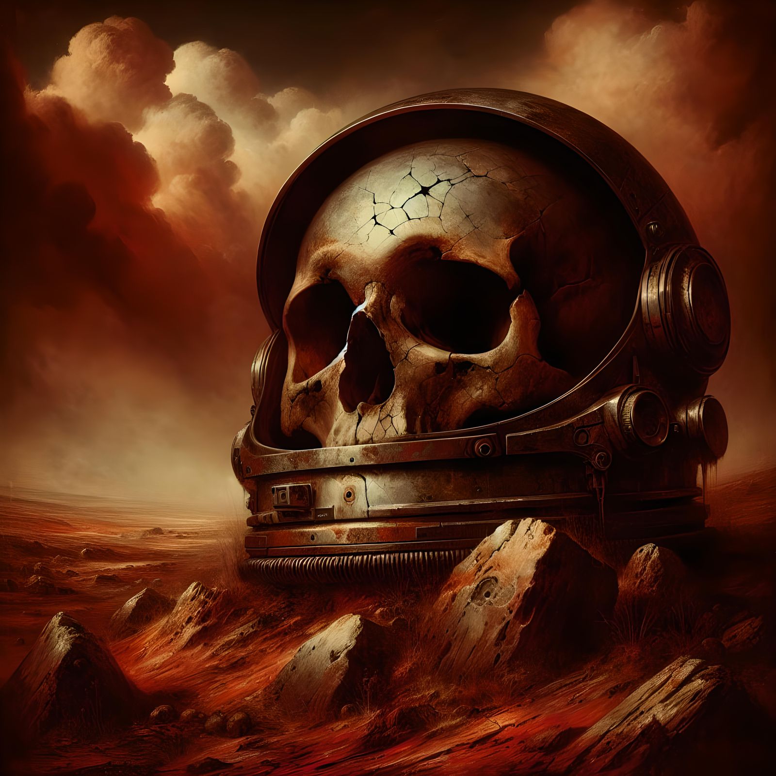 Post-Apocalyptic Astronaut Skull on Crimson Planet