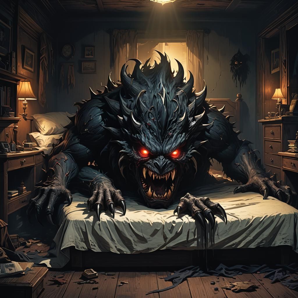 Menacing Monster Hiding Under Bed in Detailed Digital Art