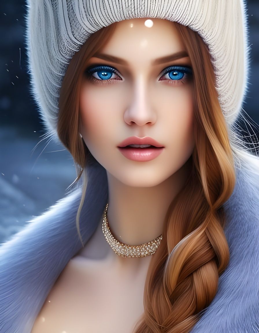 Snowy Portrait of Blonde Woman in Digital Art Style