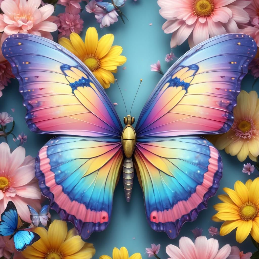 Butterfly with Intricate Wings in Hyper-Realistic Digital Ar...
