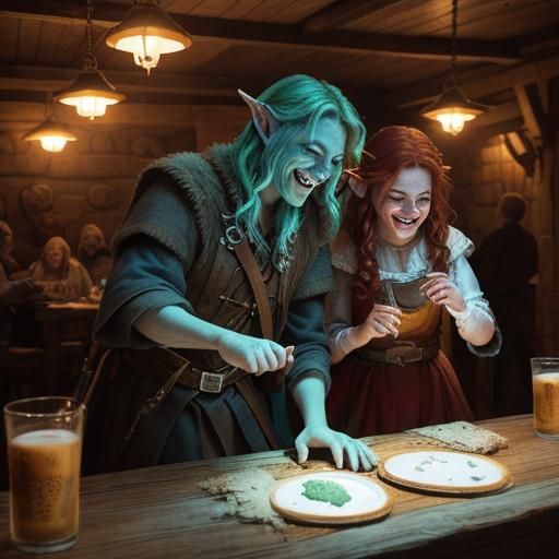 Festive Elves Celebrate in a Fantasy Tavern