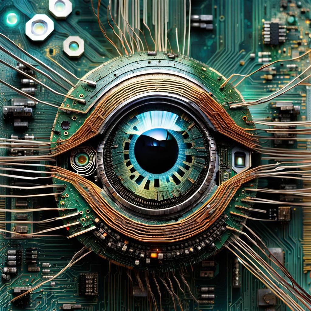 Futuristic Eye Made of Circuitry and LEDs
