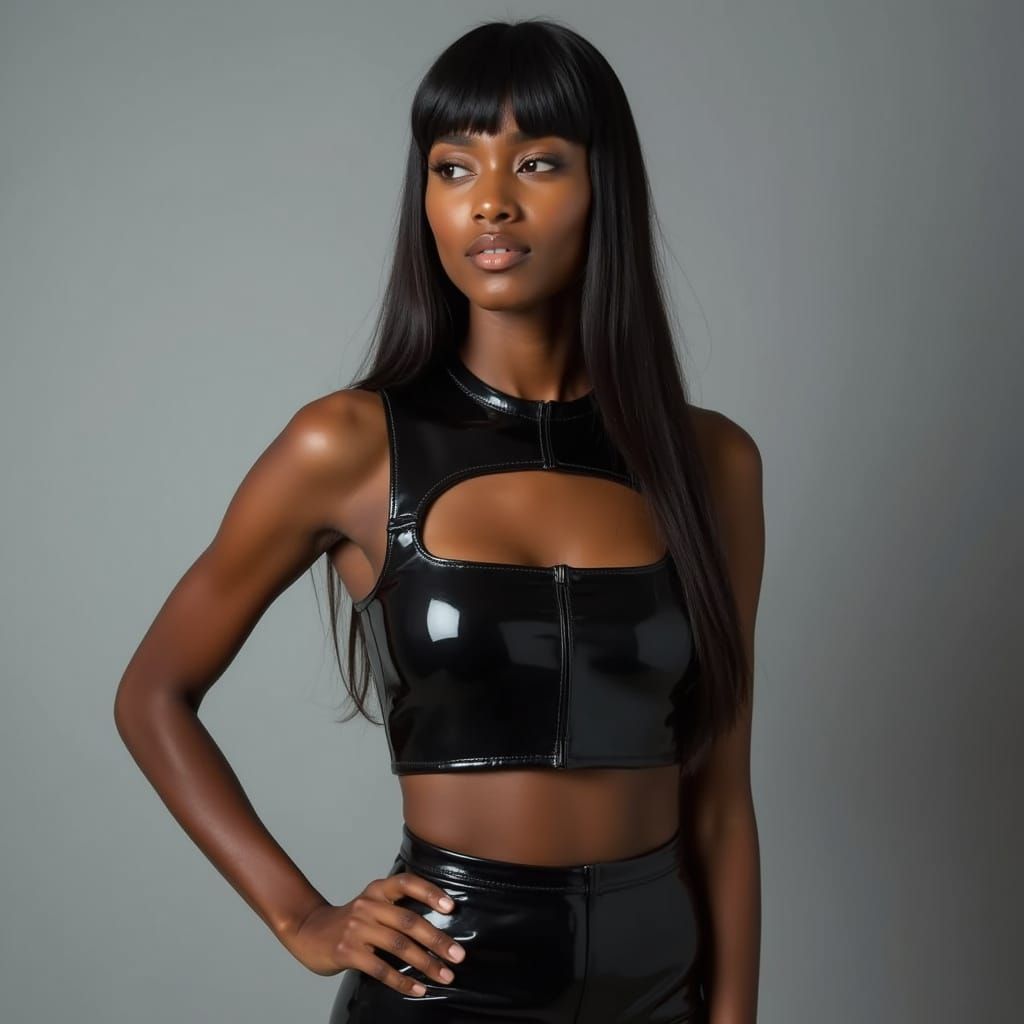 Fashion Editorial Portrait of Confident Black Woman in Paten...