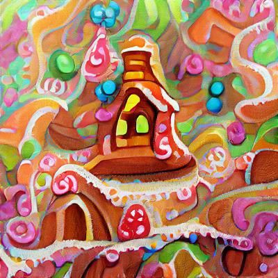 Gingerbread House in Candyland: Gouache Art